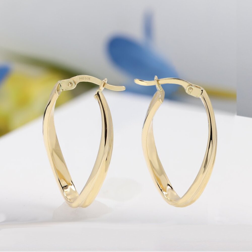 Twisted Italian Gold Hoops real 14k Earrings #36
